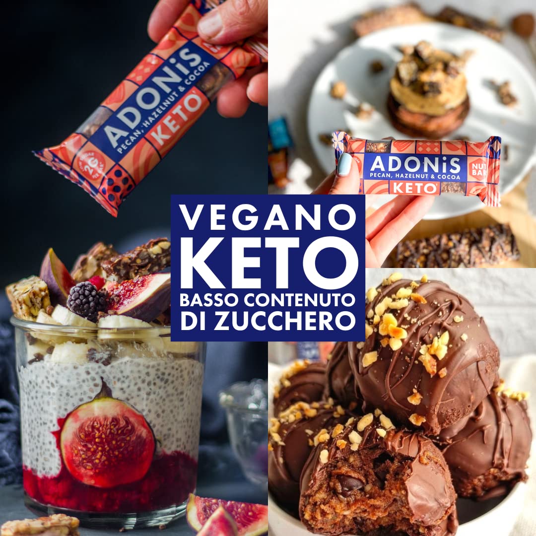 Confezione Mista di Barrette Keto Adonis | 16 Barrette| Vegano & 100% Naturale | Senza Glutine, Senza Zuccheri, Senza Olio di Palma, Senza Lattosio | Snack Dieta Chetogenica