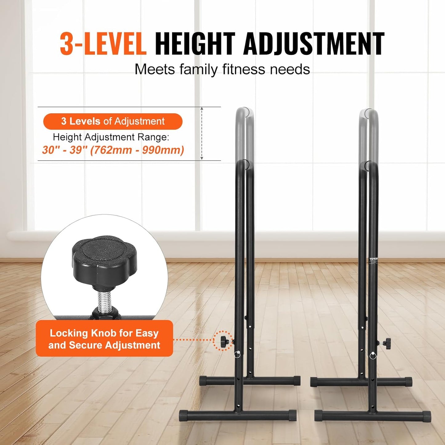 VEVOR Barre di Trazione Altezza Regolabile, Carico 200 kg per Fitness Dip Bar Station, Stabilizzatore, Parallele Push-up Stand, Parallele Barre per Allenamento Forza da Palestra da Casa