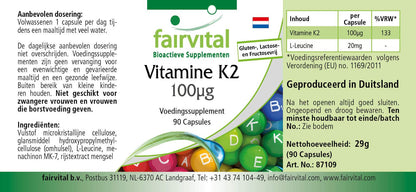 Fairvital | Vitamina K2 100mcg, menachinone naturale, MK-7, vegan, 90 capsule