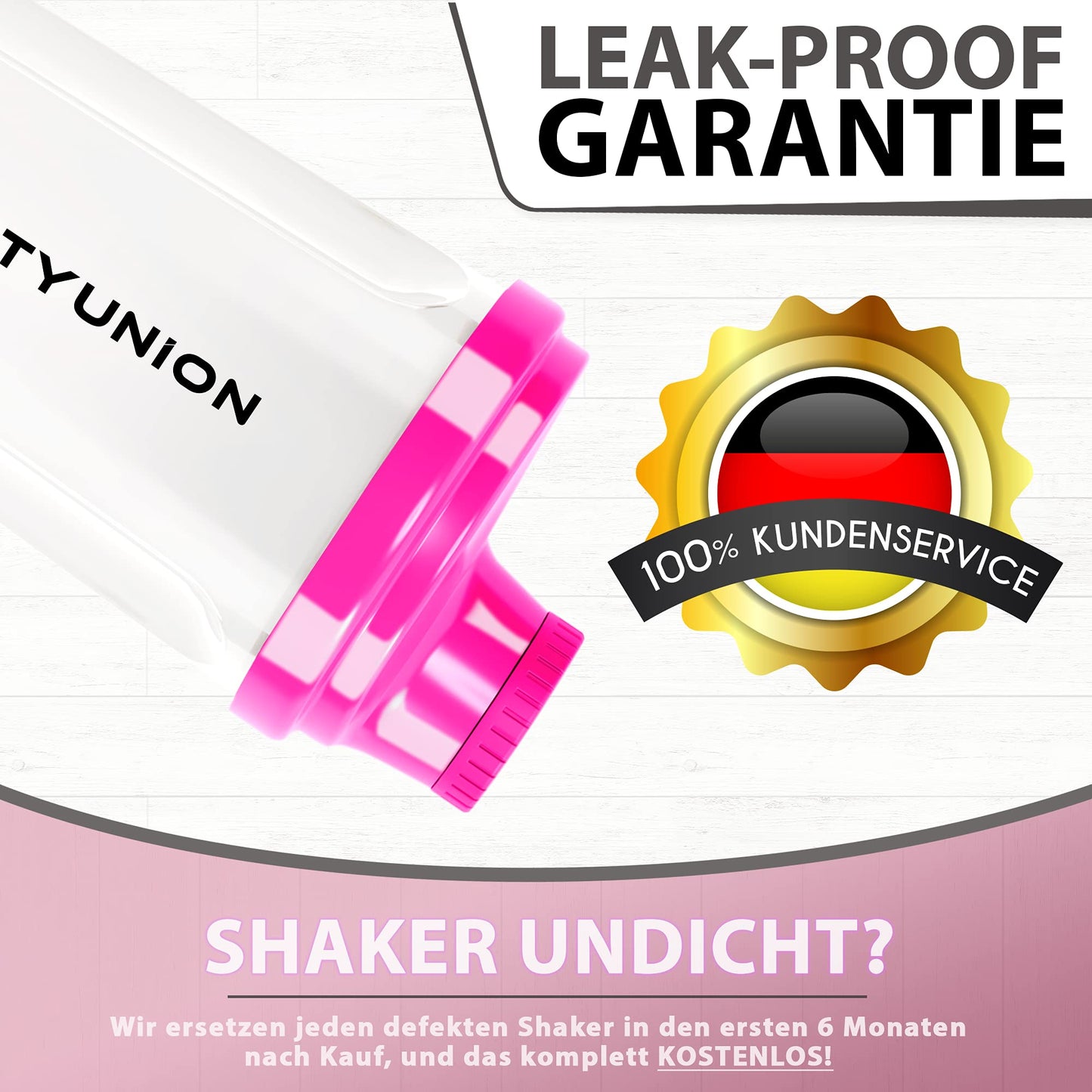 AMITYUNION Shaker per proteine 500 ml Heaven a prova di perdite, senza BPA con setaccio cliccabile e scala per frullati cremosi di siero di latte, shaker per proteine, originale in Rosa