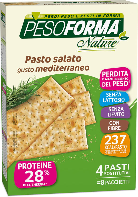 Pesoforma Nature Cracker Pasto Mediterraneo, 4 Pasti Sostitutivi Dimagranti, 100% Vegetale, 8 X 30 G