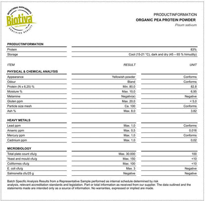 Proteine di pisello in polvere Bio 1kg | 83% proteine | 100% isolato proteico di piselli | senza glutini, soia e lattosio | confezionato und controllato in Germania | Biotiva