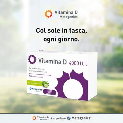 Metagenics Vitamina D 4000 U.I. - Integratore Alimentare Sistema Immunitario - Per la Salute delle Ossa - Gusto Lime - 168 Compresse Masticabili