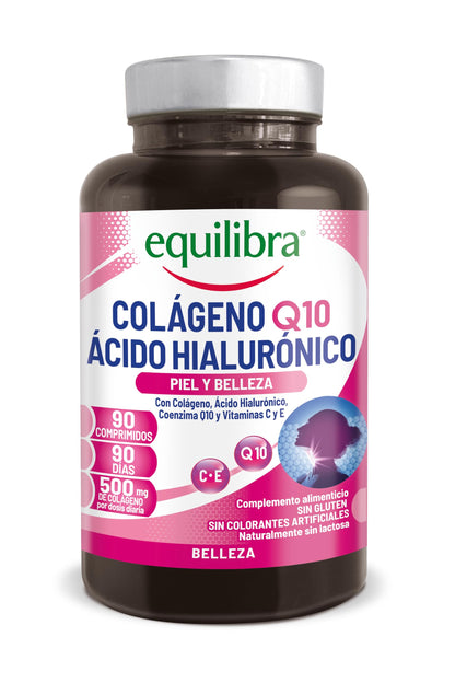 equilibra Integratori Alimentari, Collagene Q10 Acido Ialuronico, Benessere e Bellezza della Pelle, a Base di Collagene Idrolizzato, Acido Ialuronico, Coenzima Q10, Vitamine C ed E, 90 Compresse