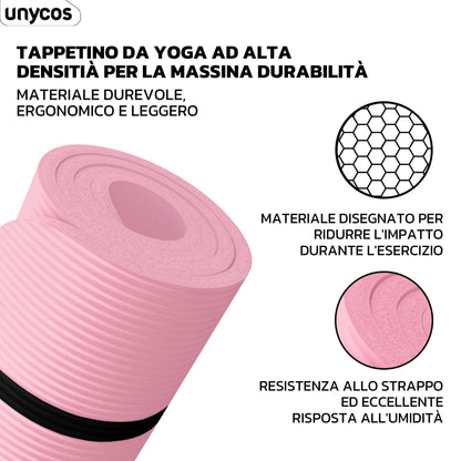 unycos - Tappetino Antiscivolo da Yoga, Pilates e Ginnastica Extra Spesso 10/15 mm, 183x60 cm, Materassino Fitness con Schiuma NBR Confortevole, Tracolla, Borsa ed E-Book di 50 Esercizi