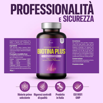 Integratori Per Capelli, Biotina, 365cpr (1 Anno Tripla Azione) Biotina Capelli, Pelle e Unghie Arricchita Con Zinco, Selenio, Vitamina B12, Vitamine Per Capelli, Forti e Sani