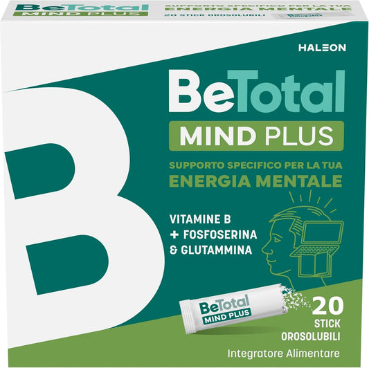 Be-Total Mind Plus, Integratore Alimentare con Vitamina B, Fosfoserina, L-Glutammina, Supporto per Stanchezza Mentale, Memoria e Concentrazione, Adulti e Bambini 6+, 20 Bustine