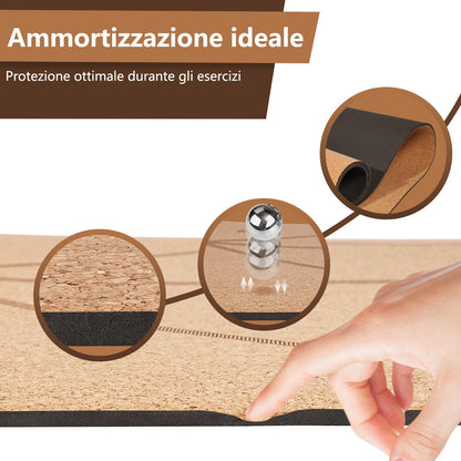 DH FitLife Tappetino da yoga in sughero e TPE, tappetino da ginnastica, 183 x 61 x 0,6 cm, tappetino da yoga antiscivolo, tappetino da yoga, spessore con linee di orientamento