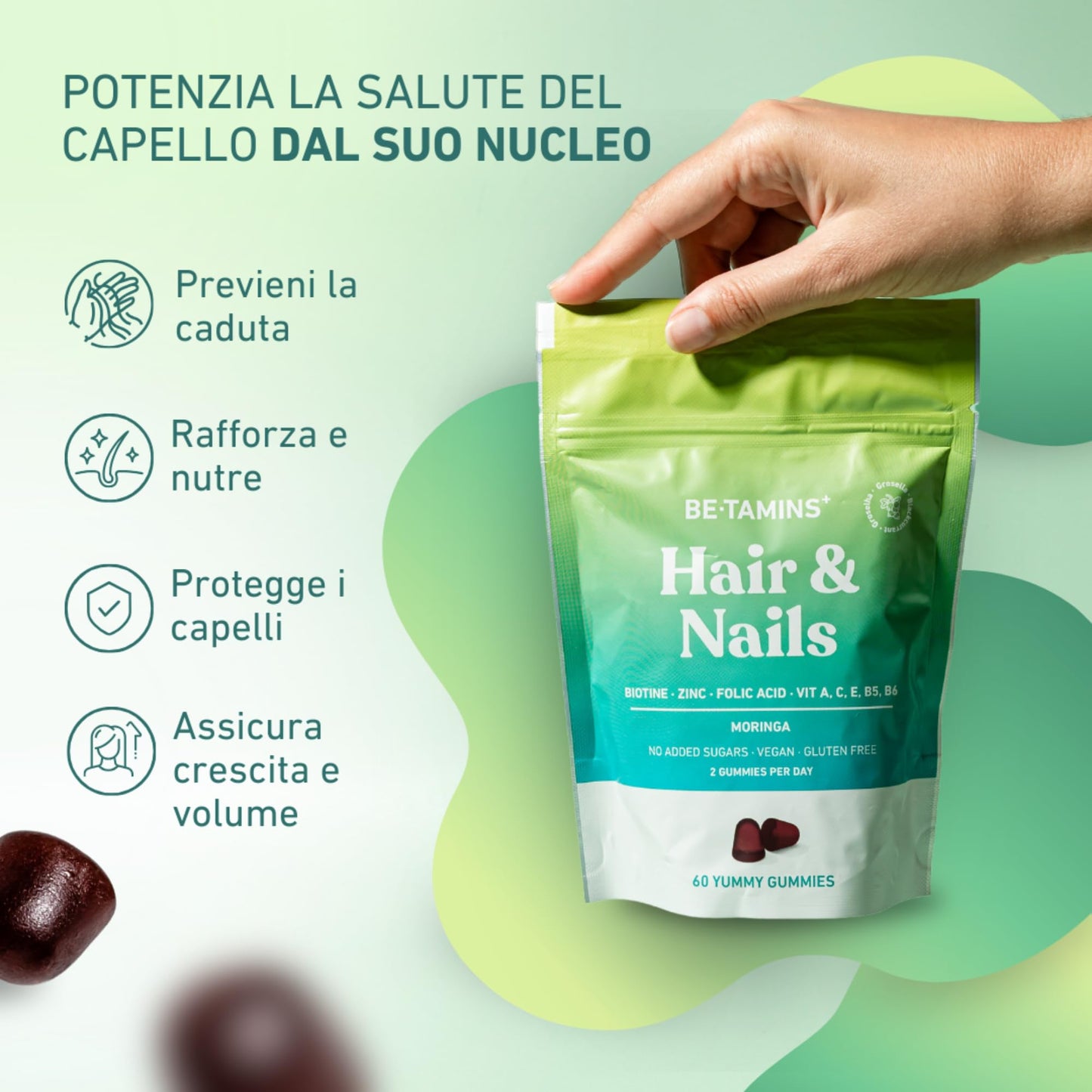 Caramelle Acido Ialuronico Puro Q10 Coenzima Vitamina C Gommose Açai - Idratazione Antietà Elasticità e Lucentezza per la Tua Pelle - Potenti Antiossidanti Naturali 60 Beauty Gummies