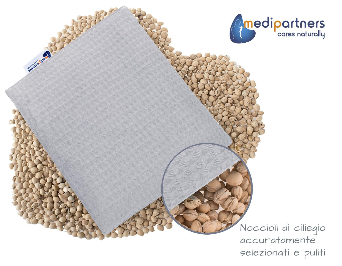 Medi Partners Cuscino termico con noccioli di ciliegia grande 500g rettangolare 20x25cm 100% cotone per terapia del freddo e del calore