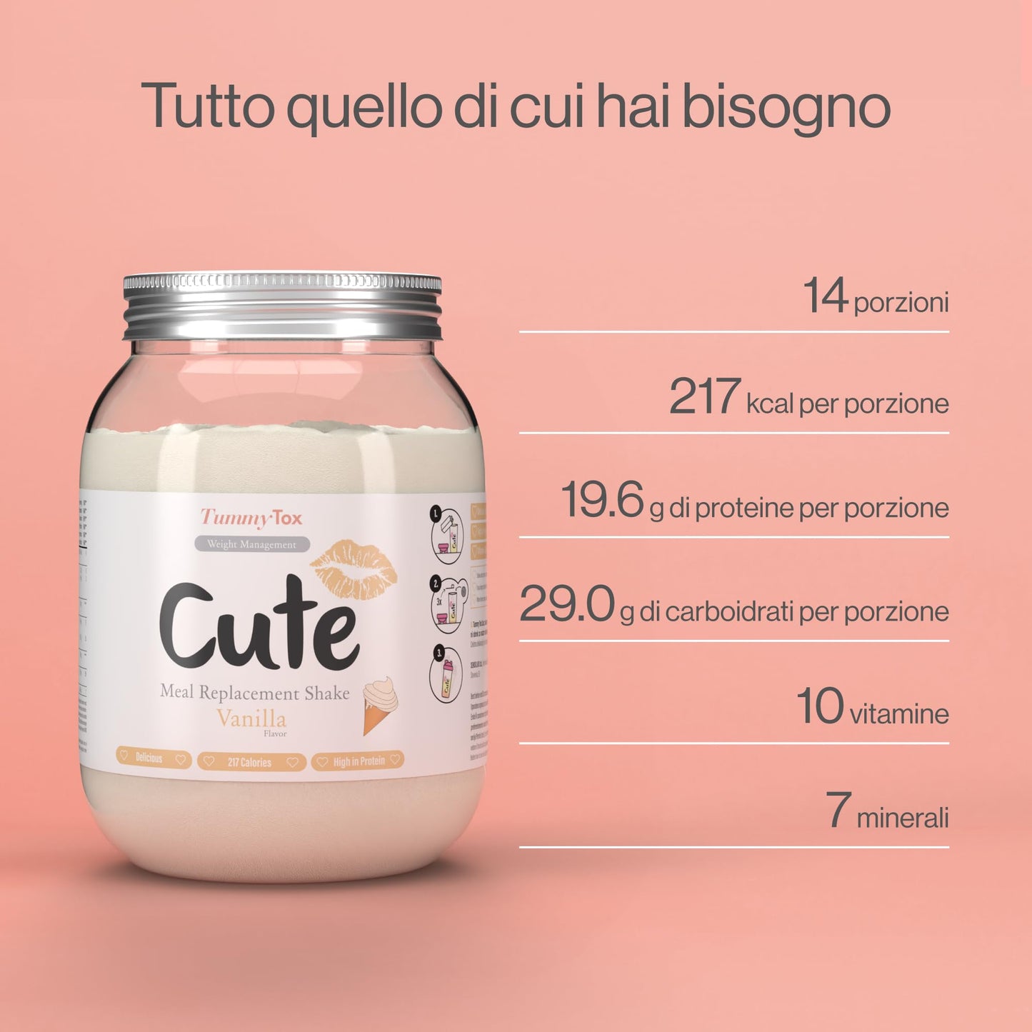 Cute Nutrition Frullato Sostitutivo del Pasto al Cioccolato - Shake Dietetico con Vitamine - Confezione da 500g con E-book Gratis di TummyTox