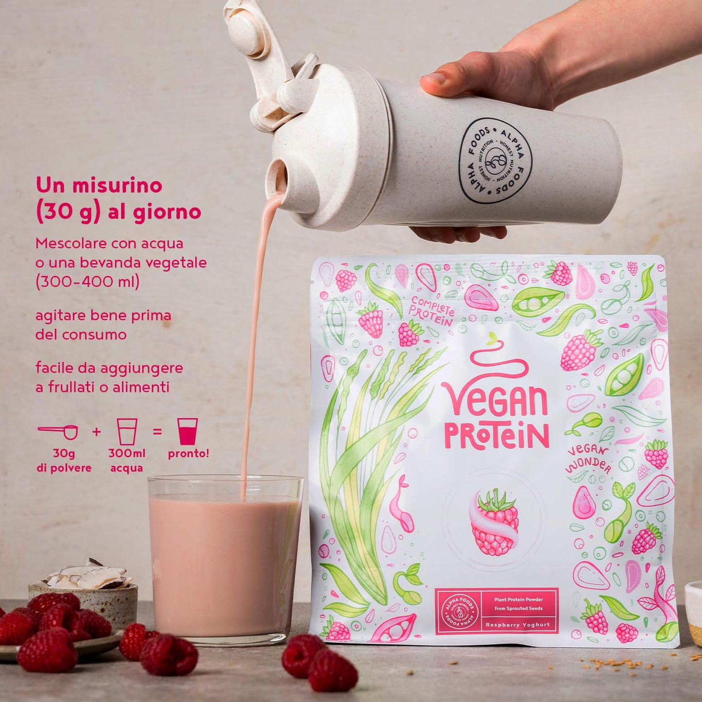 Proteine in Polvere Vegane | Gusto Cioccolato | 21g Proteine | Proteine Vegetali Isolate in Polvere di Pisello, Riso, Girasole e Soia | Massa Muscolare | 1.2kg Vegan Protein Powder | Alpha Foods