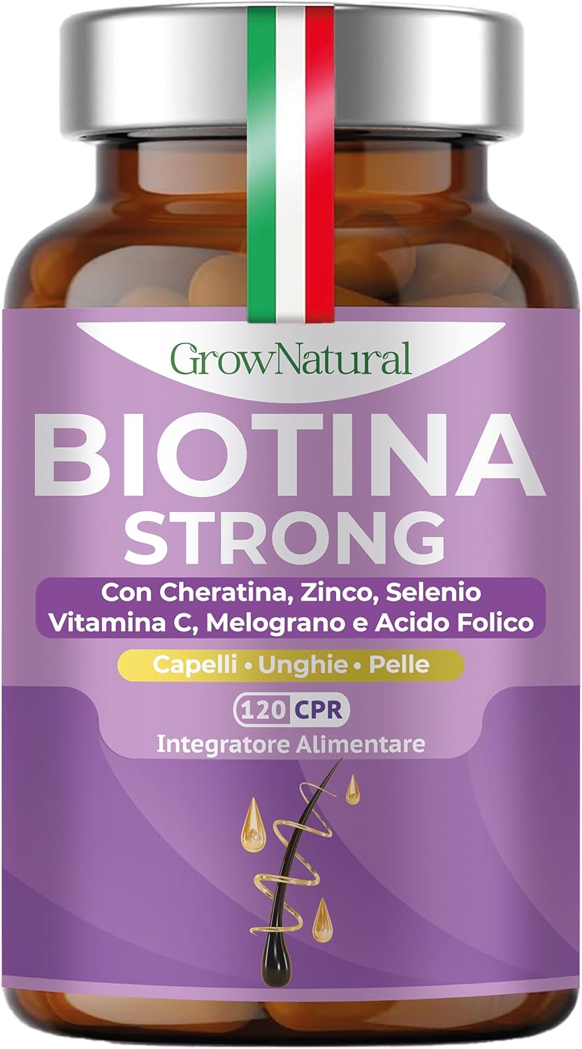 PREZZO LANCIO - Integratori per Capelli - Biotina Cheratina e Zinco - Vitamine per Crescita Capelli e anticaduta Donna e Uomo - 120 Compresse con Melograno, Vitamina C, Acido Folico e Selenio