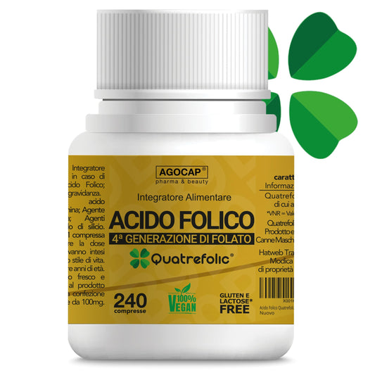 Acido Folico Quatrefolic, 240 compresse di Acido Folico in forma Biologicamente Attiva, assorbimento fino a tre volte maggiore per Gravidanza e Fertilità, Riduce l'affaticamento