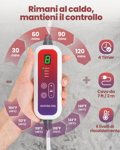 Mefine Termoforo Schiena, Rapido Riscaldamento Termoforo Elettrico con 6 Livelli di Temperatura e 4 Timer, Lavabile Termoforo Elettrico con Spegnimento Automatico per Schiena, Spalle, Addome, 138x42cm