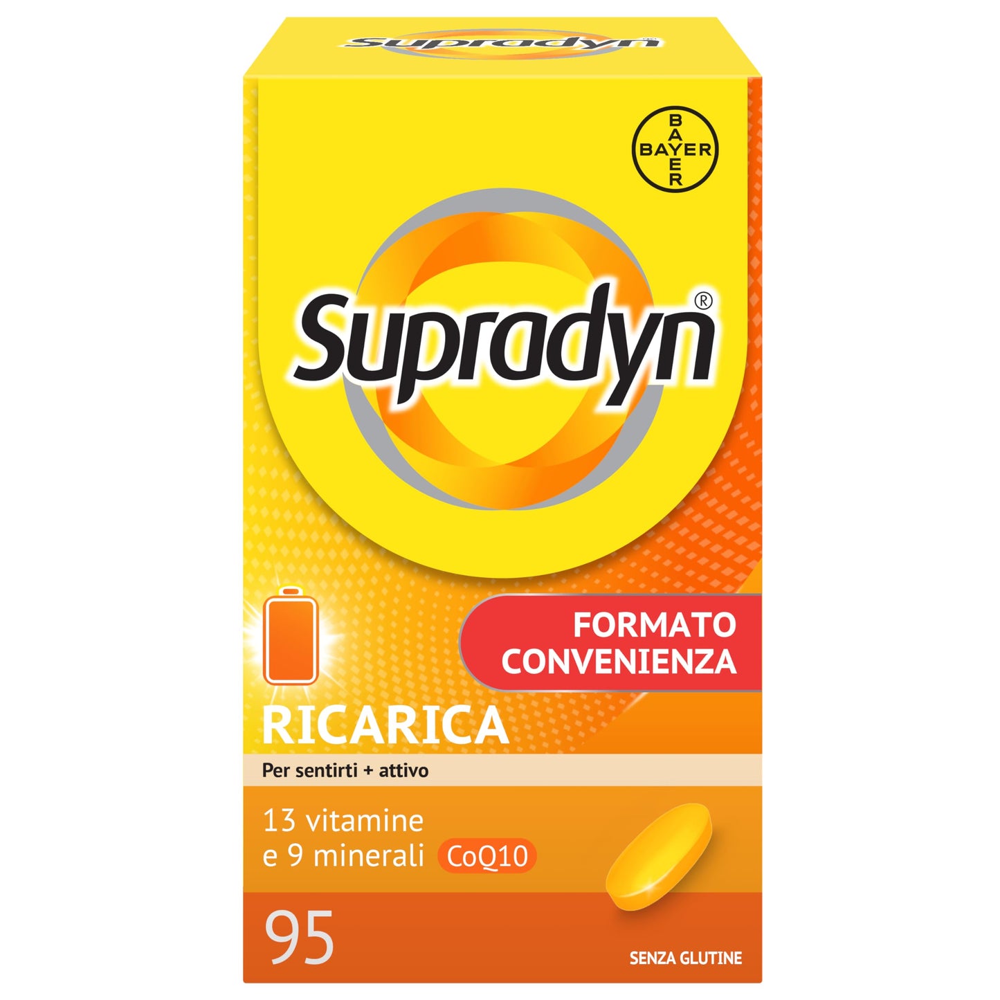 Supradyn Ricarica Multivitaminico Completo Vitamine e Minerali per Adulti, Integratore Vitamine A, B, C, D3, E, K, Magnesio, Calcio, Zinco, Selenio e CoEnzima Q10, 95 Compresse Rivestite