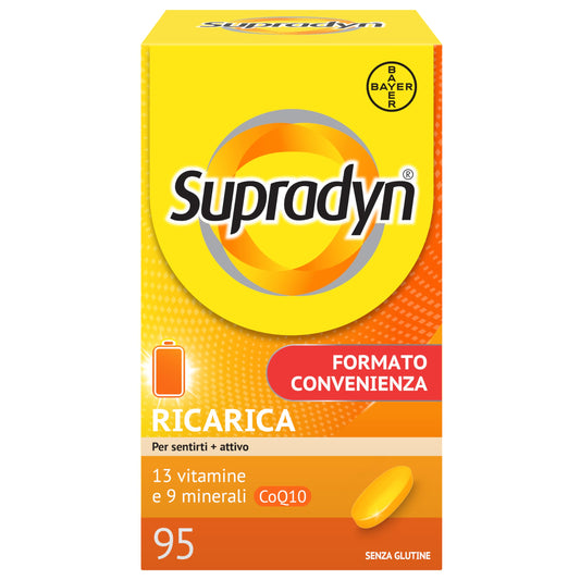 Supradyn Ricarica Multivitaminico Completo Vitamine e Minerali per Adulti, Integratore Vitamine A, B, C, D3, E, K, Magnesio, Calcio, Zinco, Selenio e CoEnzima Q10, 95 Compresse Rivestite