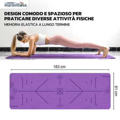 LA MENTE ES MARAVILLOSA - Tappetino per Yoga, Pilates, Fitness o Altri Sport, Tappetino Antiscivolo in TPE con Borsa a Tracolla, Tappetino da Allenamento 183 x 61 cm