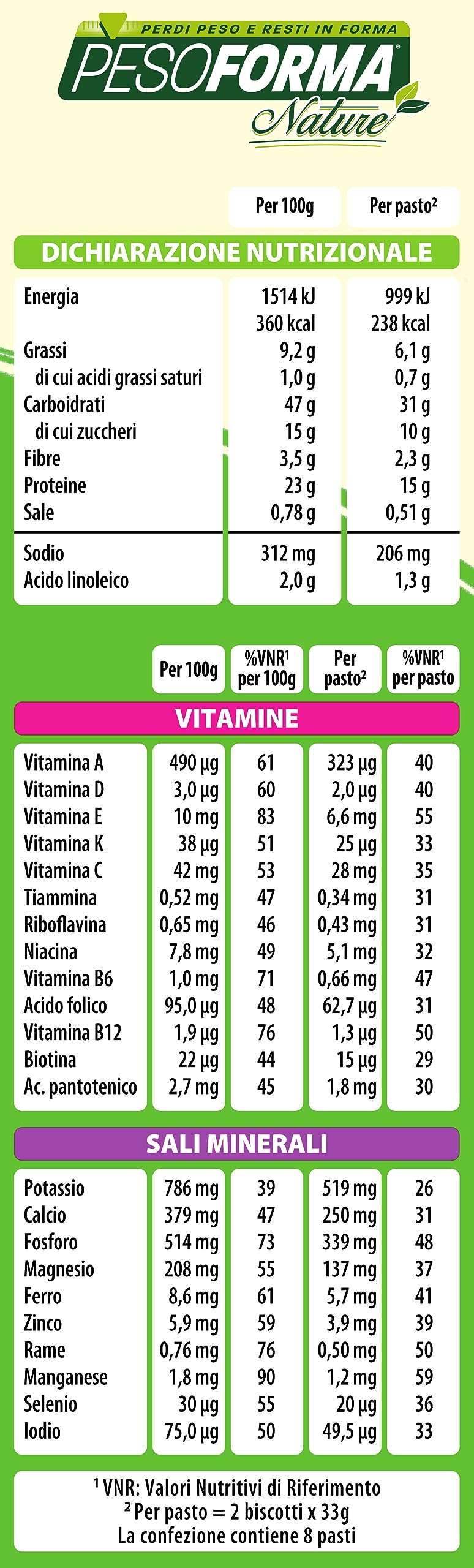 Pesoforma 16 Biscotti, Miele e Mandorle, con Farina integrale, per Rimettersi in Forma con Gusto, solo 238 Calorie, 8 Pasti Sostitutivi