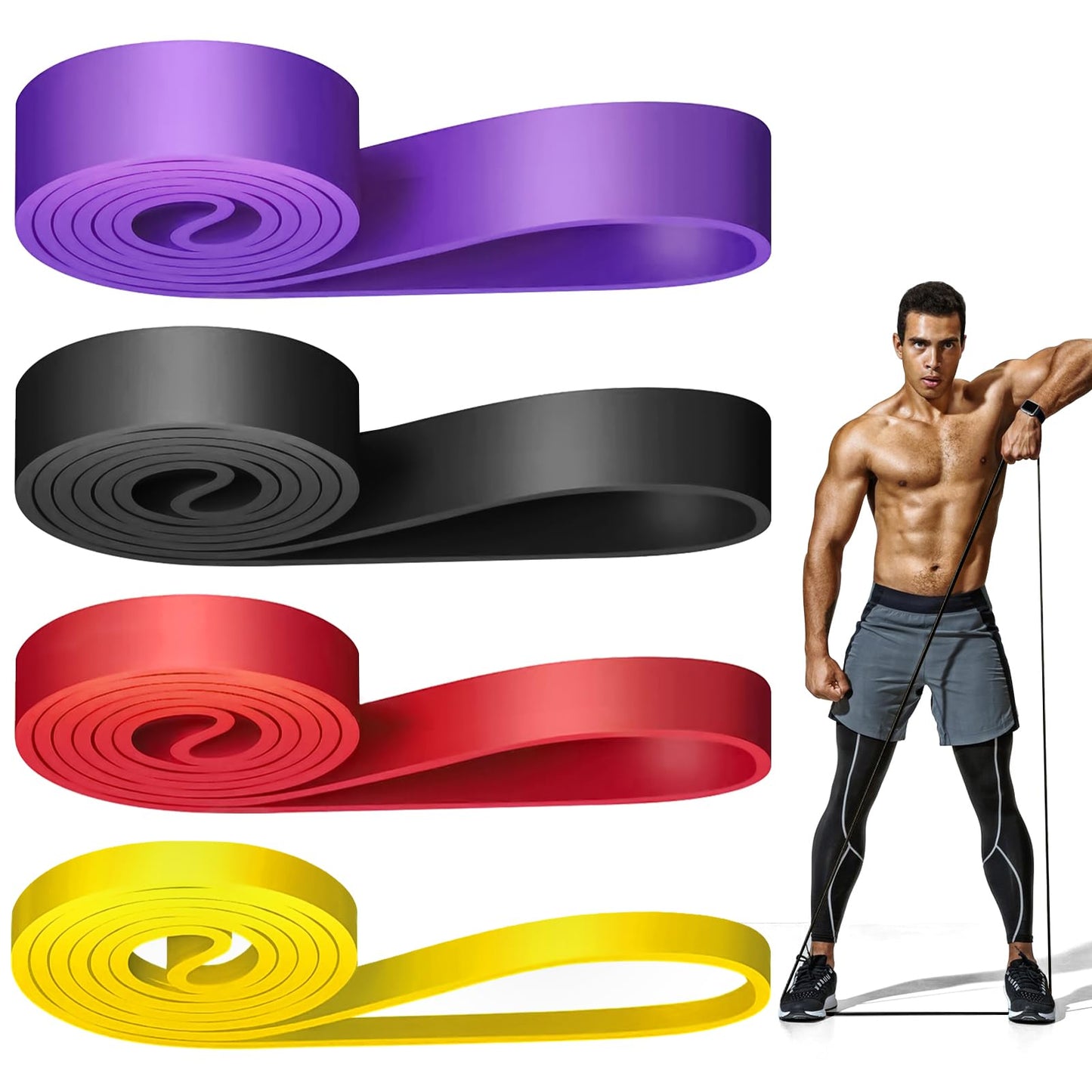 WuGU Bande Elastici Fitness, 4 Pezzi Loop Bands, Banda Elastica di Resistenza per Pull-Up, Resistente Fitness per Stretching, Allenamenti di Resistenza, Potenziamento Muscolare