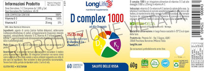 LongLife® D complex 1000 | Integratore vitamina D3 e K2 | Alto dosaggio |Senza glutine e Kosher