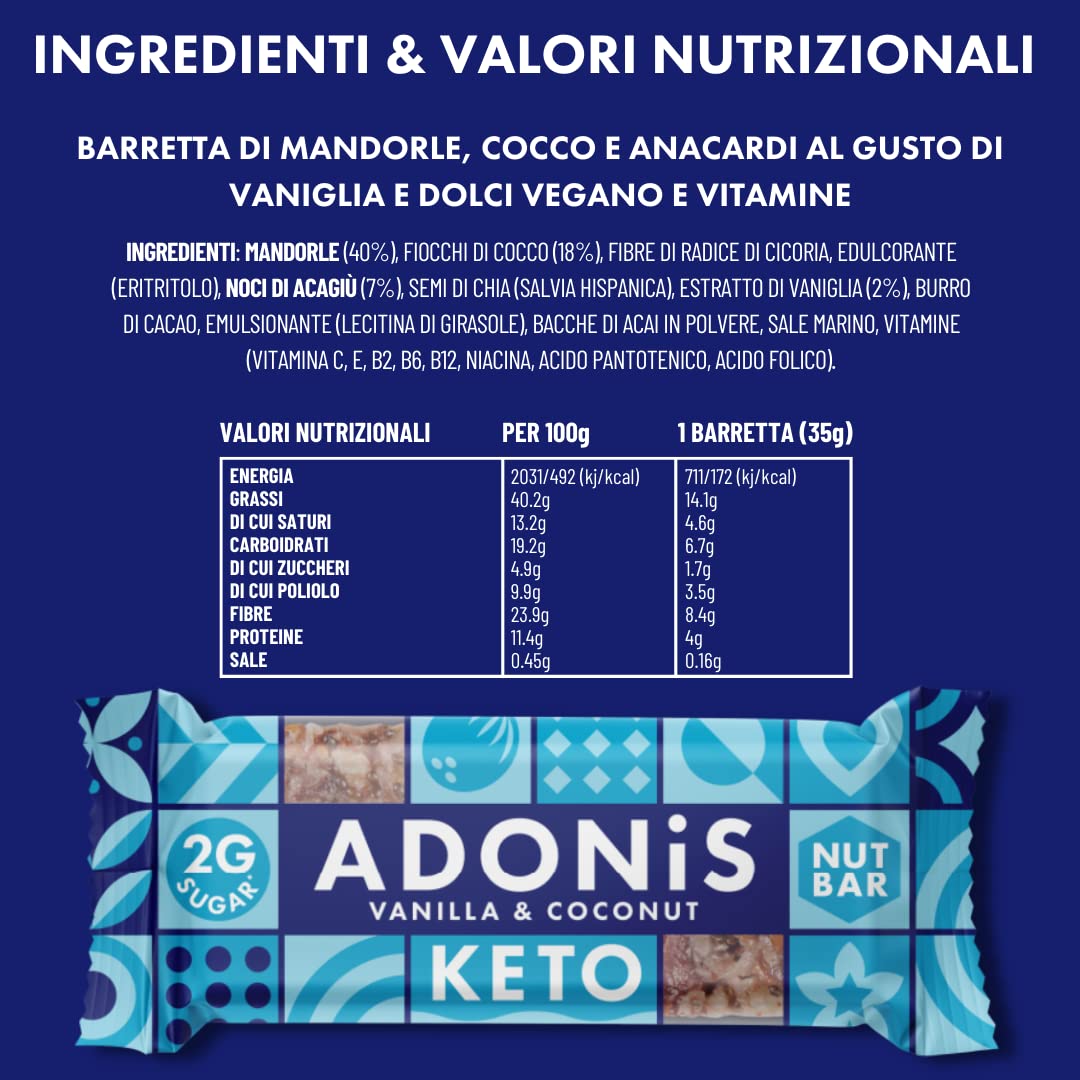 Confezione Mista di Barrette Keto Adonis | 16 Barrette| Vegano & 100% Naturale | Senza Glutine, Senza Zuccheri, Senza Olio di Palma, Senza Lattosio | Snack Dieta Chetogenica