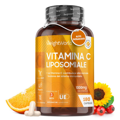 Vitamina C Liposomiale, Sistema Immunitario, Ossa, Pelle, Stanchezza, Vitamina C Pura 180 Capsule, Vitamina C 1000mg Vegan, Vit C Liposomiale Acido Ascorbico 3 Mesi, Vitamina C Naturale Alto Dosaggio