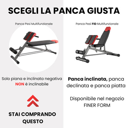 Finer Form Panca pesi multifunzionale dalla forma più fine - Panca da allenamento regolabile per panca, estensioni della schiena ed esercizi addominali. Impostazioni piatto, seduto o declinato