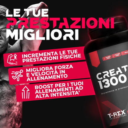 T-Rex Integratori Creatina Micronizzata Monoidrata 100 compresse da 1300mg - Integratore alimentare per massa muscolare e boost energetico pre workout