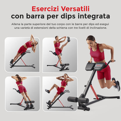 Sunny Health & Fitness Panca Romana, Panca Sit Up per Allenamenti per Glutei e Addominali a Casa, Inclinazione di Regolazione Opzionale e Panca Romana Multifunzione per Carichi Pesanti