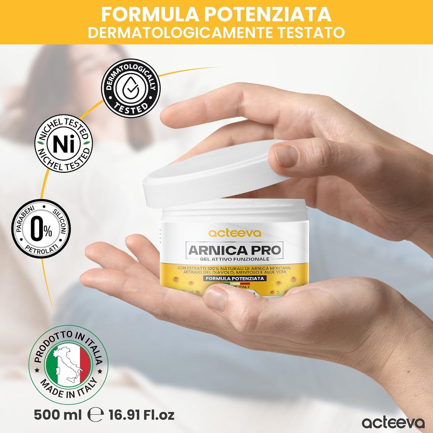 ACTEEVA Arnica per Cavalli Uso Umano 500 ml - Arnica Gel Forte con Artiglio del Diavolo, Ideale per Massaggio per Dolori Articolari e Muscolari, Made in Italy