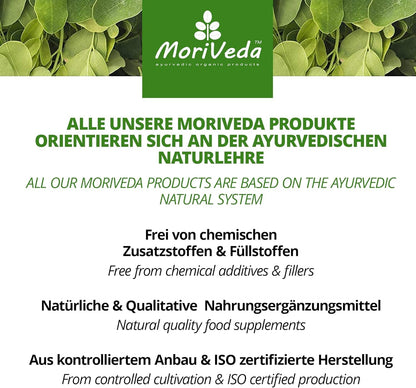 Moringa in polvere 250g - Vegan e senza glutine - La polvere di foglie di oleifera contiene vitamine, proteine, aminoacidi, micronutrienti con la massima biodisponibilità - da MoriVeda - 1 x 250g