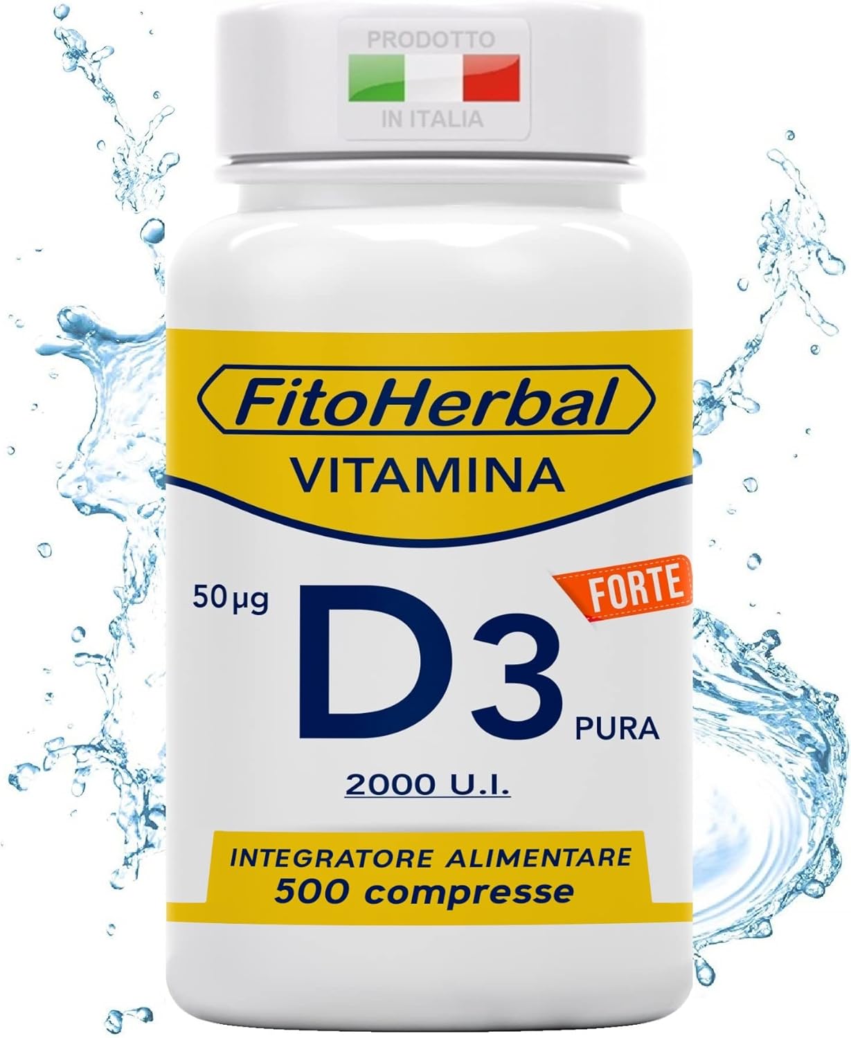 Vitamina D 60000 UI/mese ALTO DOSAGGIO 500 Compresse | Integratore Vitamina d3 2000 UI Supporto per Ossa Denti Muscoli, Integratori Sistema Immunitario Formato Famiglia, Made in Italy