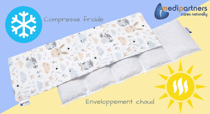 Medi Partners Cuscino Termico noccioli ciliegio 60x20cm 800g 100% Cotone 5 Camere Grande Terapia del freddo Federa sfoderabile (Stelle)