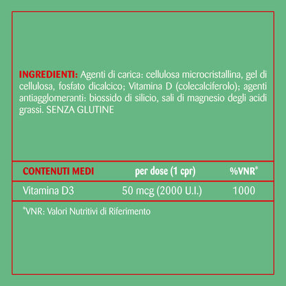 Matt, Vitamina D 2000 U.I., Integratore Alimentare per le Difese Immunitarie, Contribuisce al Mantenimento di Ossa e Denti Sani, Confezione da 60 Compresse