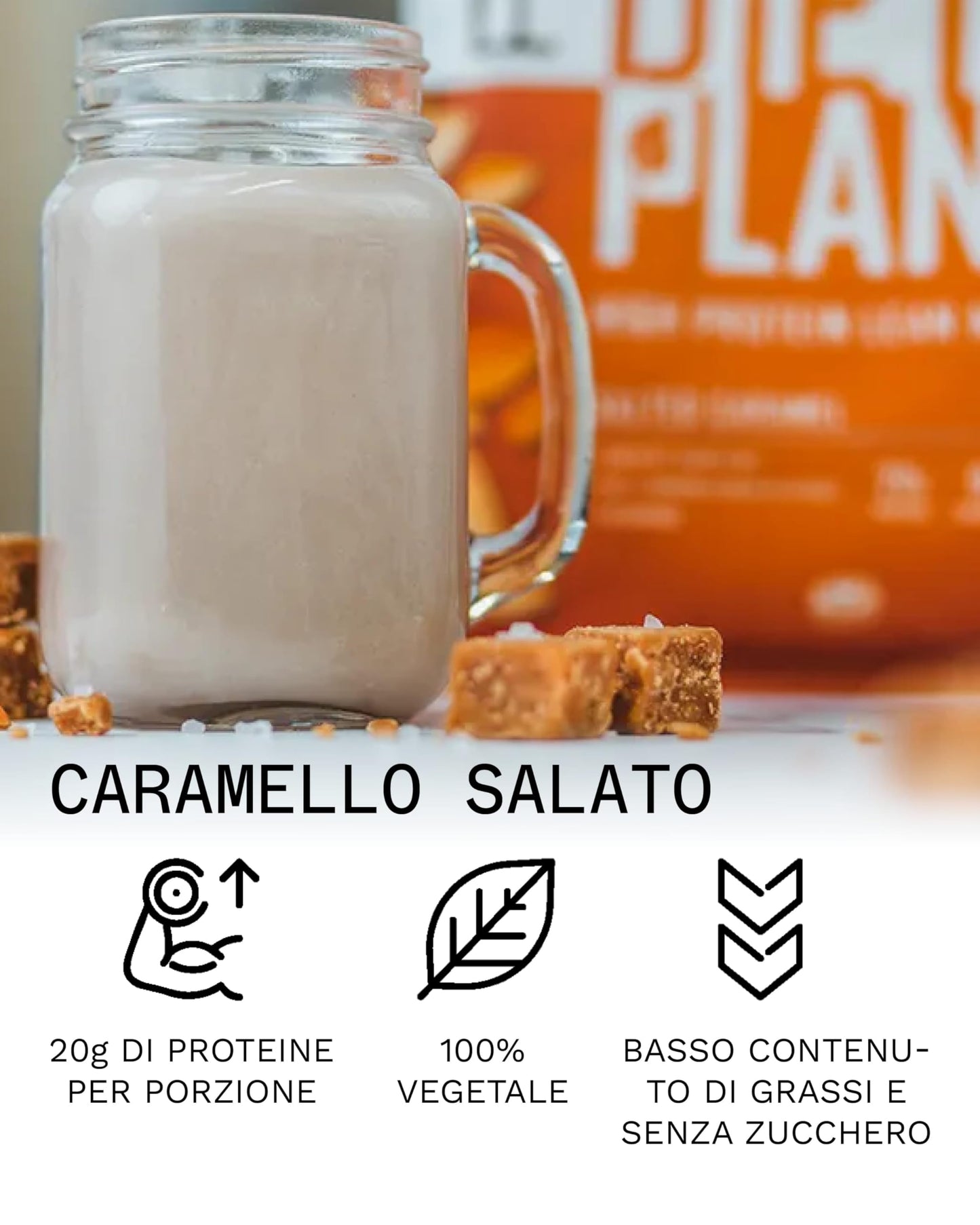 PhD Nutrition Diet Plant Proteine in polvere vegane 500g Caramello Salato, High Protein Powder con 20g di proteine per porzione, Con CLA e carnitina