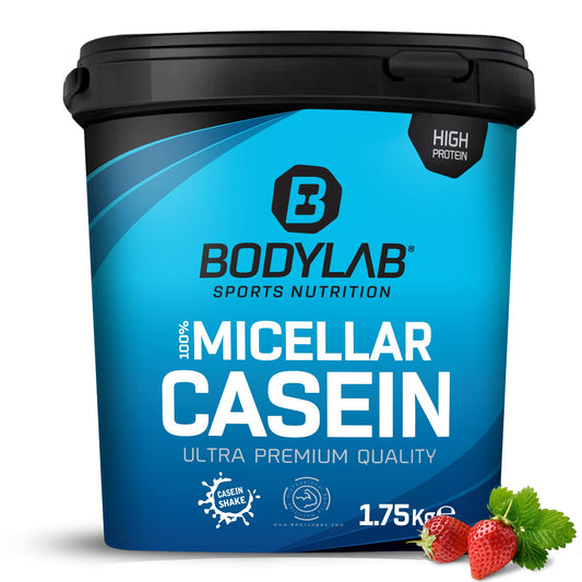 Bodylab24 Casein Micellar Fragola 1750g, 100% caseina pura, ricca di aminoacidi BCAA, lunga sensazione di sazietà, supporta la costruzione muscolare, ideale durante una dieta proteica