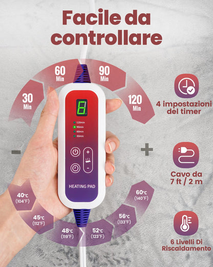 Mefine Termoforo Schiena, Rapido Riscaldamento Termoforo Elettrico con 6 Livelli di Temperatura e 4 Timer, Lavabile Termoforo Elettrico con Spegnimento Automatico per Schiena, Spalle, Addome, 138x42cm