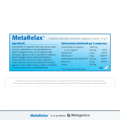 Metagenics - MetaRelax, In Situazioni di Stress, Stanchezza e Tensione Muscolare - 45 Compresse