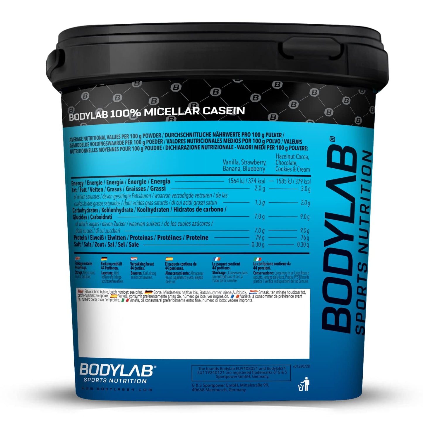 Bodylab24 Casein Micellar Fragola 1750g, 100% caseina pura, ricca di aminoacidi BCAA, lunga sensazione di sazietà, supporta la costruzione muscolare, ideale durante una dieta proteica