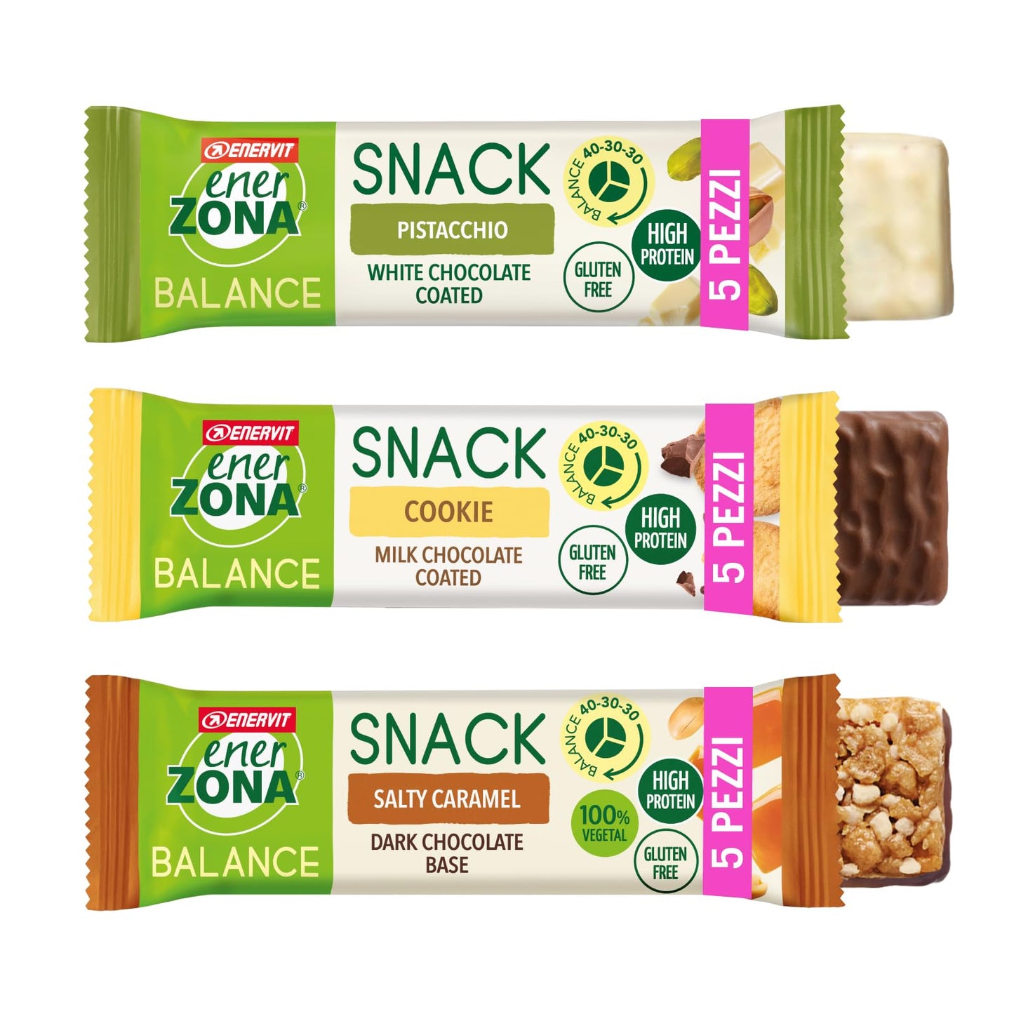 Enervit, EnerZona Protein Snack Variety Pack, Confezione con Barrette Assortite da 33gr, 5 Barrette Cocco, 5 Cookie, 5 Cioccolato Arancia