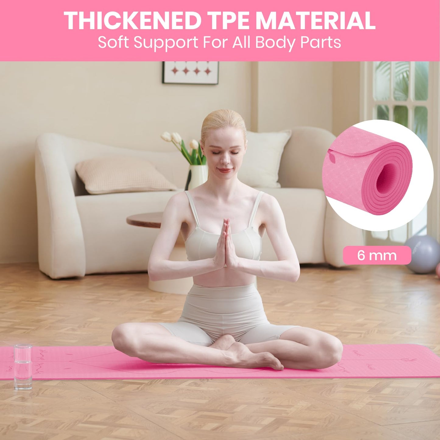 Good Nite Tappetino da yoga da 6 mm, in TPE, antiscivolo, per fitness, pilates, allenamento, yoga, pilates, allenamento, 183 x 61 x 0,6 cm