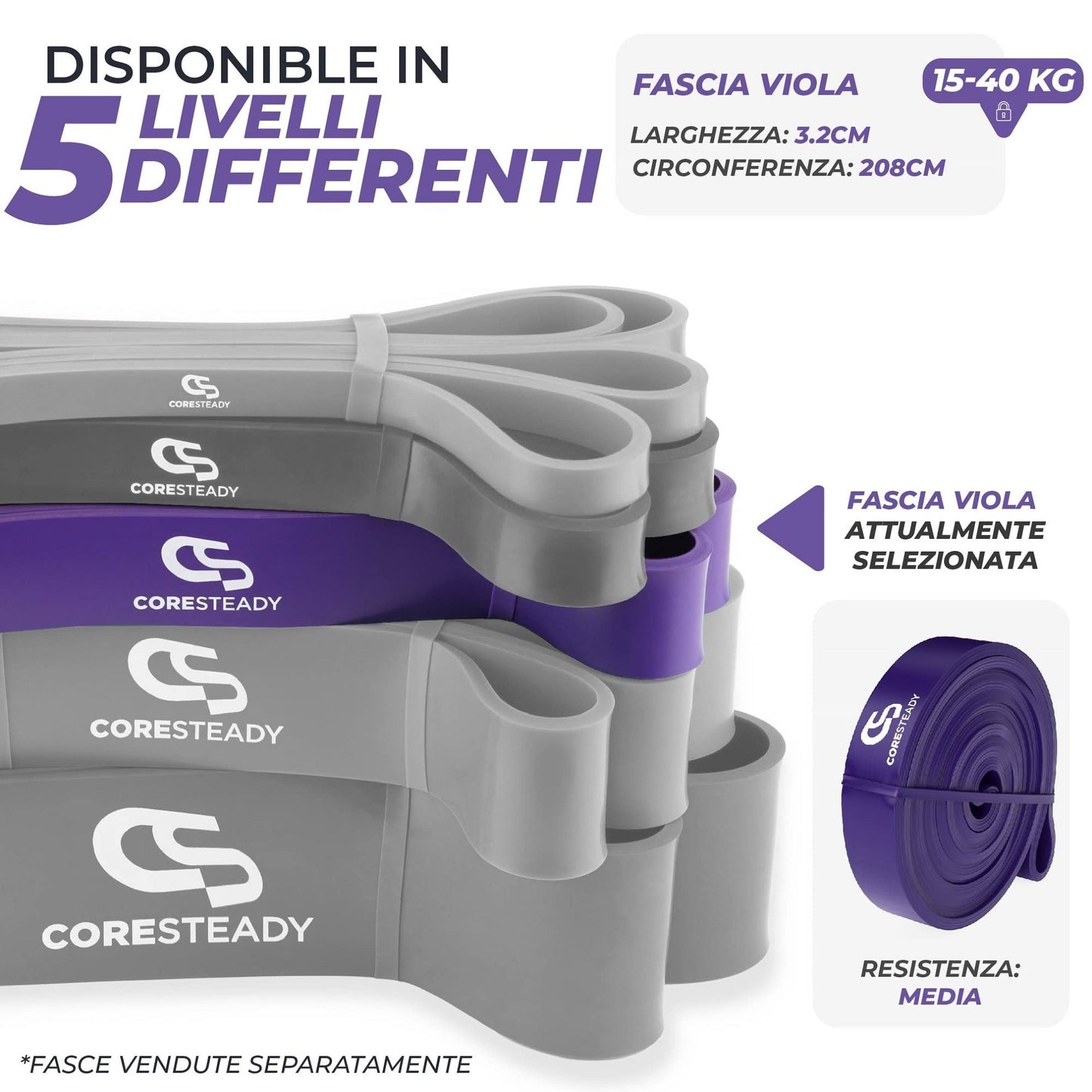 Coresteady Elastico Trazioni I Elastico Fitness per Trazioni alla Sbarra Assistite I Elastici per Palestra I Powerlifiting & Calisthenics I Allenamento per Uomini e Donne