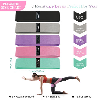 PLEASION Elastici Fitness,5 Livelli Bande Elastiche di Resistenza Set di Fasce Elastiche Fitness,Banda Elastica per Allenamento di Forza,Bodybuilding, Yoga Pilates Squats Crossfit