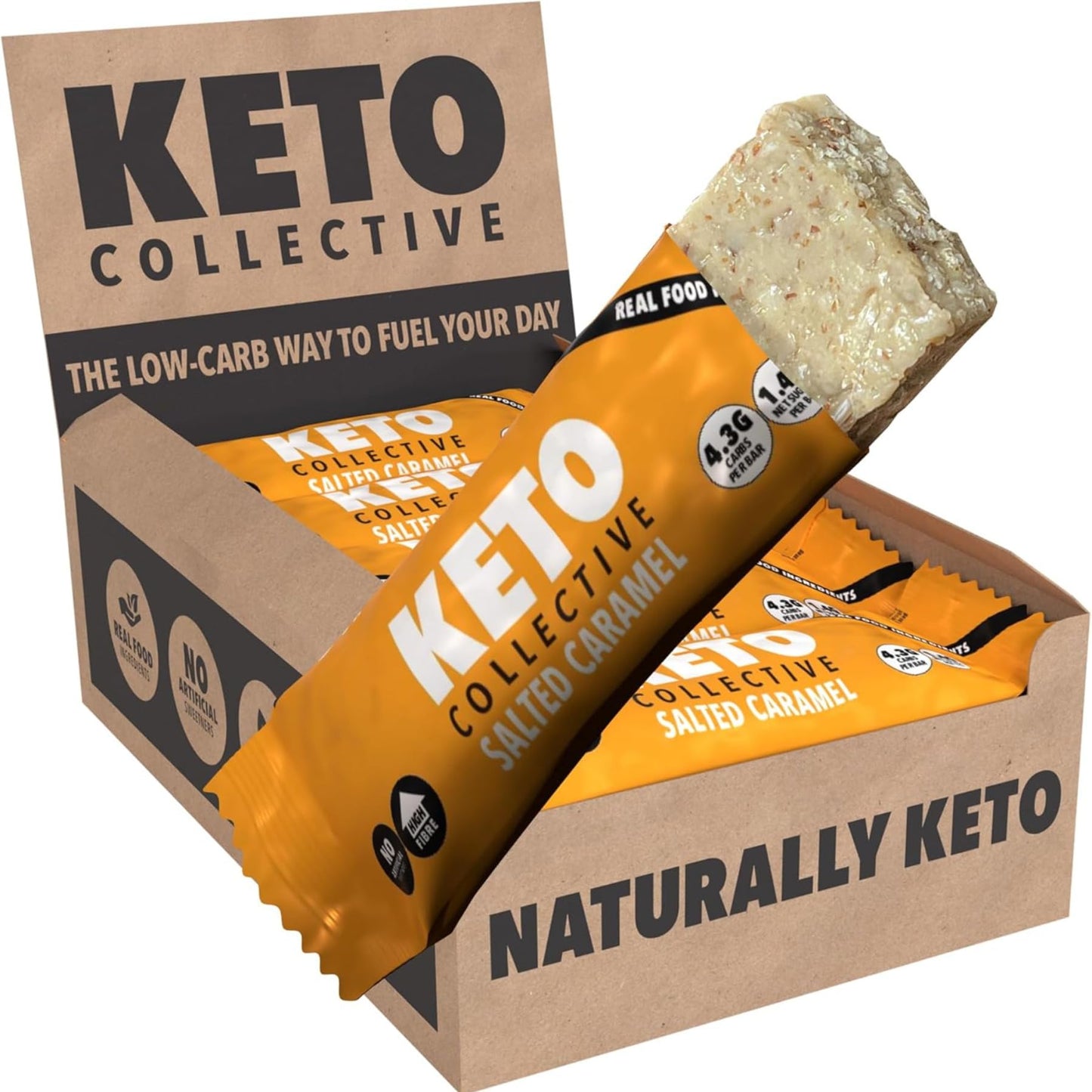 Keto Collective Barrette Cheto | Caramello Salato | 15 x 40g | 2,5g carboidrati netti | Low Carb | Ingredienti Naturali