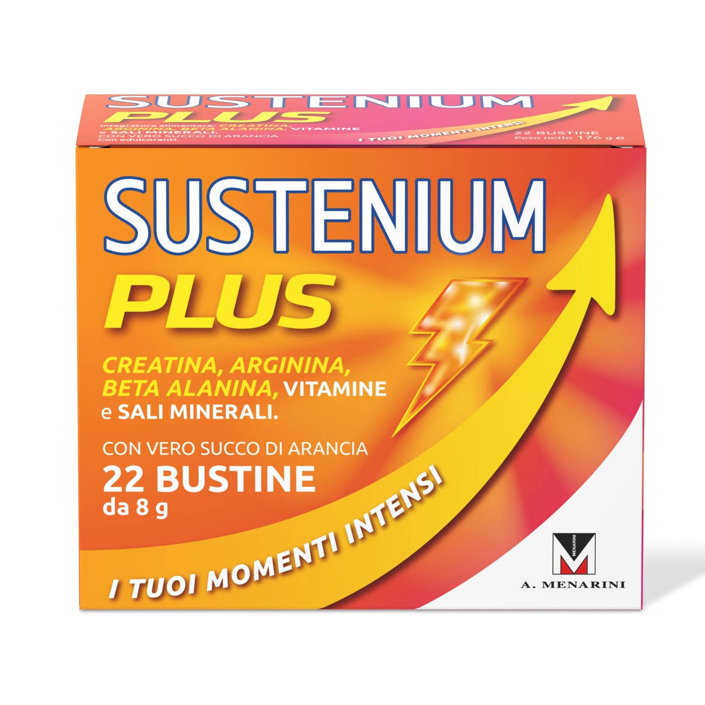 Sustenium Plus - lntegratore energizzante a base di uno specifico complesso di aminoacidi, vitamine e minerali. Per la tua energia fisica e mentale. Confezione da 22 bustine