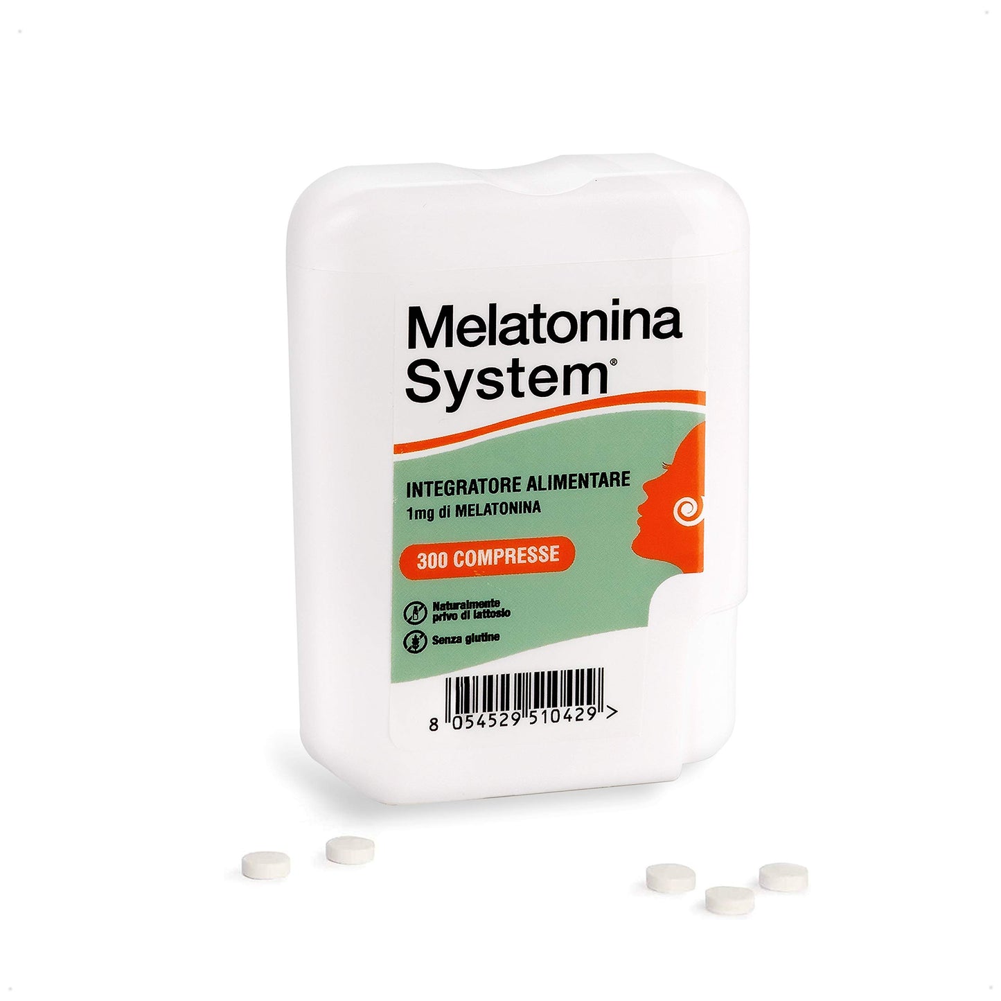 Melatonina System, 300 Compresse Melatonina 1Mg, Integratore Alimentare Utile per Prendere Sonno e Alleviare i Sintomi del Jet Lag, Regola il Ciclo Sonno-Veglia,con Dispenser, 30g