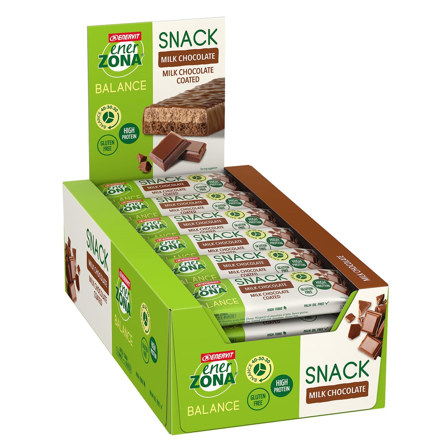 Enervit, Enerzona Protein Snack 40-30-30 Gusto Noir Cioccolato Fondente, 30 Barrette Proteiche da 33gr Dieta a Zona con Proteine del Latte e Fibre, Senza Olio di Palma