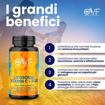 OVF Vitamina C Liposomiale 1000mg Vegana | La migliore formula di Vitamina C 1000mg naturale con l'aggiunta di 10mg PQQ per massimizzare l'assorbimento | 60 capsule Made in Italy