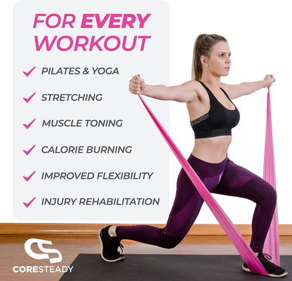 Coresteady Elastici Fitness - Elastico Fitness Pilates - Fasce Elastiche Fitness Fisioterapia e Yoga - Elastici Palestra per Forza - Set Elastici Fitness con Guida Gratuita